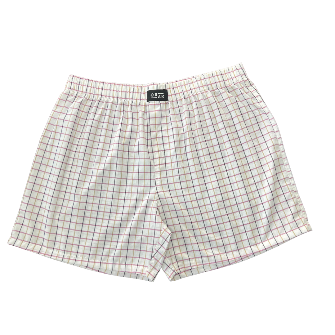 Men’s Cotton Boxer Shorts – White with Red & Blue Check Pattern
