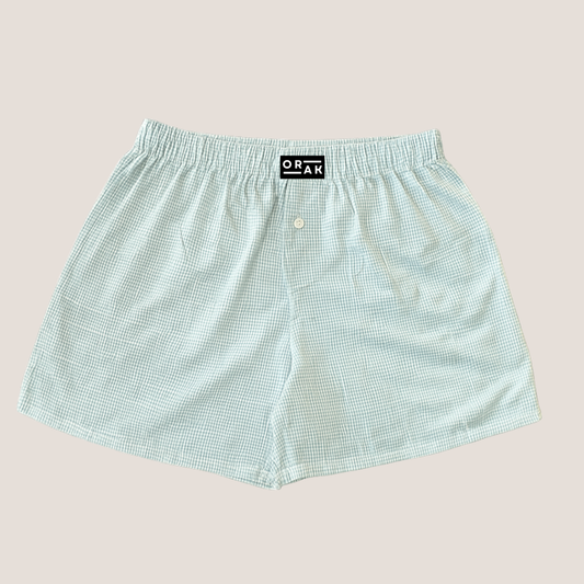 Men’s Classic Cotton Boxer Shorts – Light Green Gingham Check