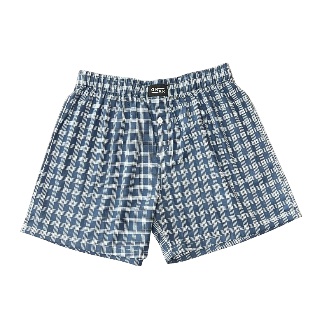 Men’s Premium Cotton Boxers – Blue Check Pattern