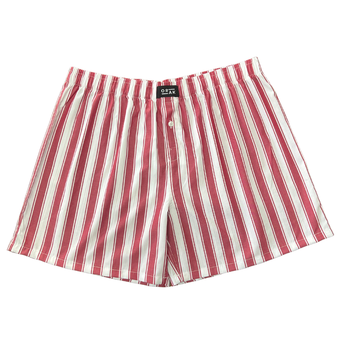 Men’s Premium Cotton Boxer Shorts – Red & White Vertical Stripes