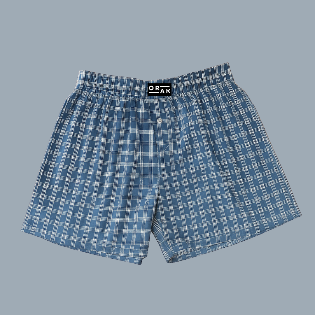 Men’s Premium Cotton Boxers – Blue Check Pattern
