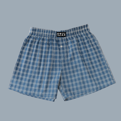 Men’s Premium Cotton Boxers – Blue Check Pattern