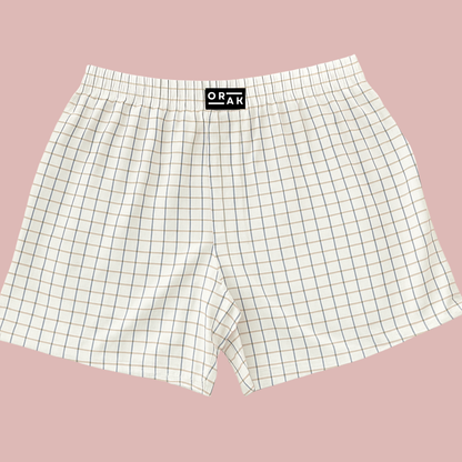 Men’s Cotton Boxer Shorts – White with Red & Blue Check Pattern