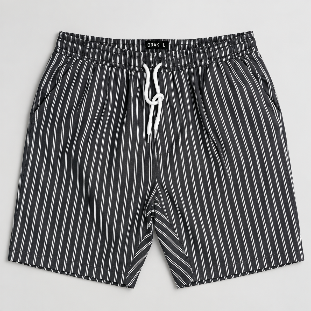 ORAK men's black striped casual shorts