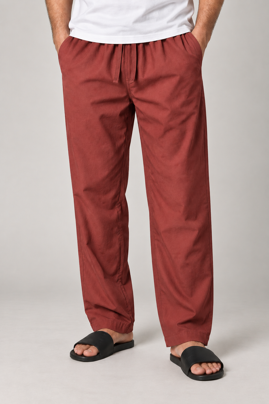 Relaxed Cotton Blend Trousers - Rust