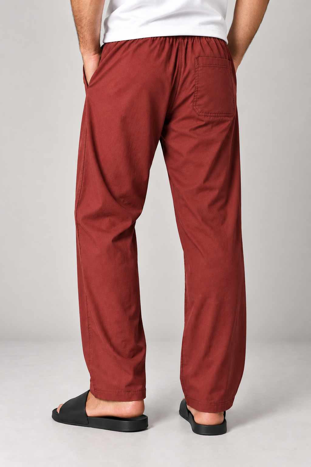 ORAK men's rust drawstring trousers detail