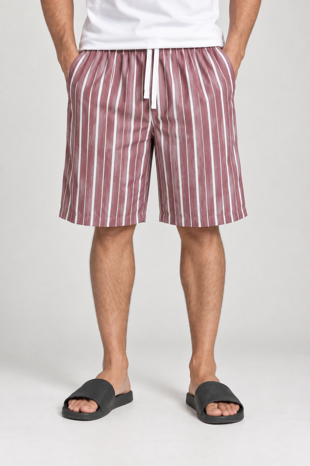Relaxed Striped Casual Shorts - Mauve