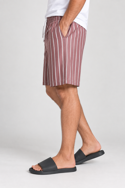 Relaxed Striped Casual Shorts - Mauve