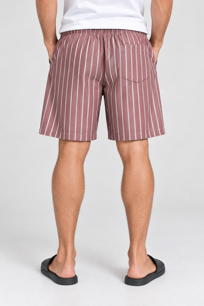 Relaxed Striped Casual Shorts - Mauve