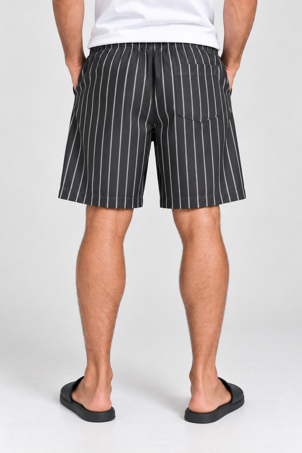 Relaxed Striped Casual Shorts - Black