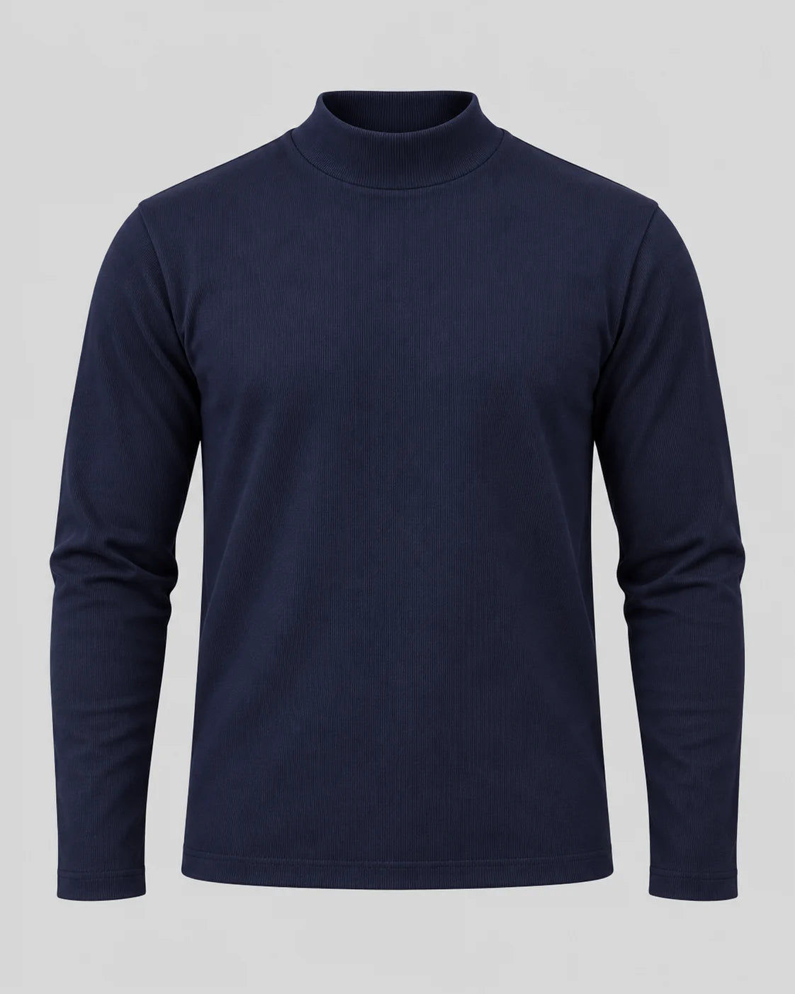 ORAK men's ribbed mock neck long sleeve shirt in Navy - front view