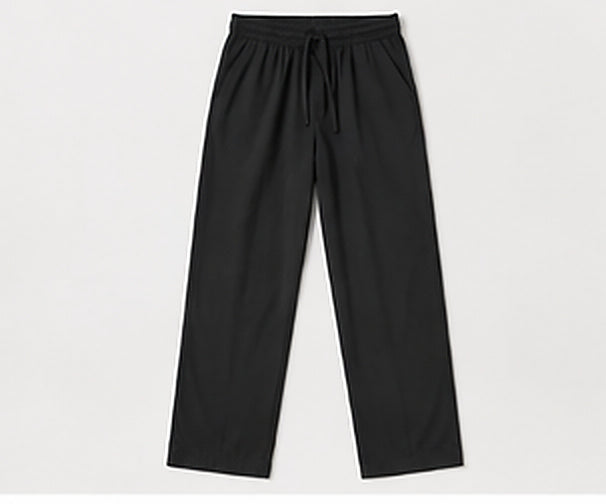 Relaxed Woven Cotton Blend Trousers - Black