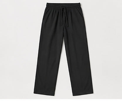 Relaxed Woven Cotton Blend Trousers - Black