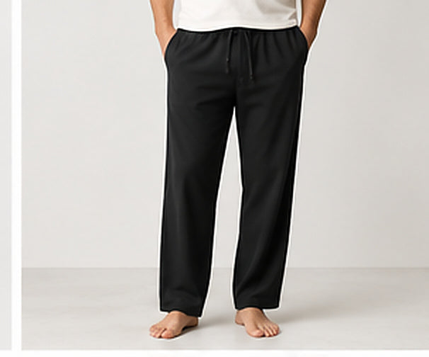 Relaxed Woven Cotton Blend Trousers - Black