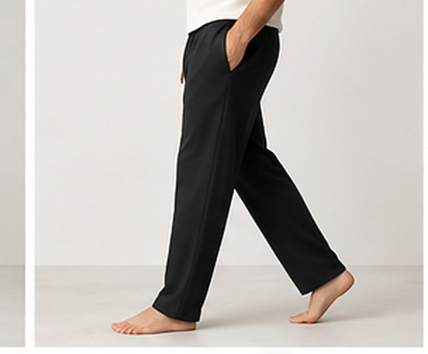 Relaxed Woven Cotton Blend Trousers - Black