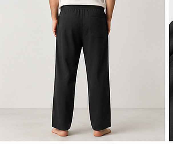 Relaxed Woven Cotton Blend Trousers - Black