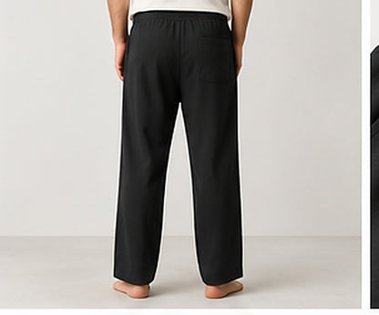 Relaxed Woven Cotton Blend Trousers - Black