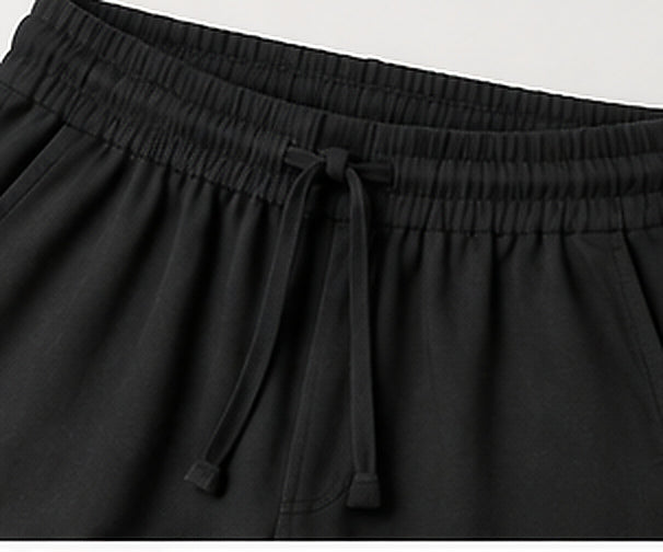 Relaxed Woven Cotton Blend Trousers - Black