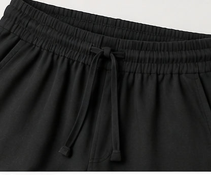 Relaxed Woven Cotton Blend Trousers - Black