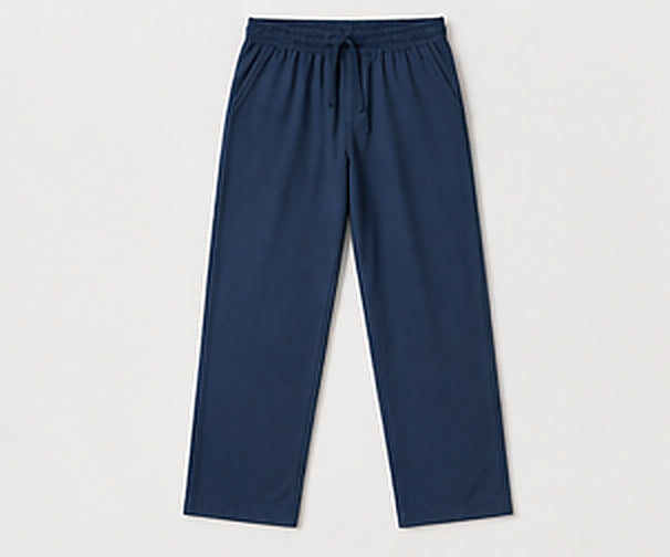 Relaxed Woven Cotton Blend Trousers - Blue