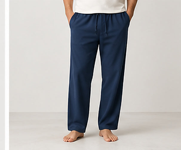 Relaxed Woven Cotton Blend Trousers - Blue