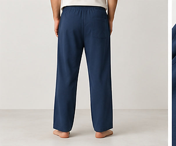 Relaxed Woven Cotton Blend Trousers - Blue