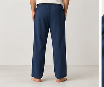 Relaxed Woven Cotton Blend Trousers - Blue