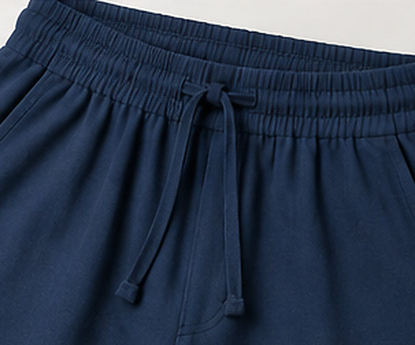 Relaxed Woven Cotton Blend Trousers - Blue