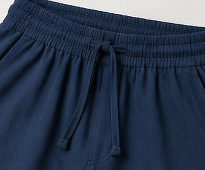Relaxed Woven Cotton Blend Trousers - Blue