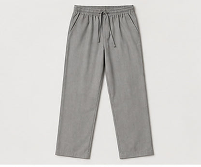 Relaxed Woven Cotton Blend Trousers - Grey