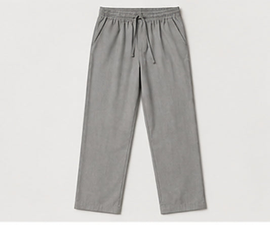 Relaxed Woven Cotton Blend Trousers - Grey