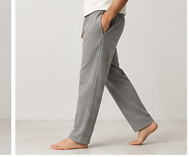 Relaxed Woven Cotton Blend Trousers - Grey