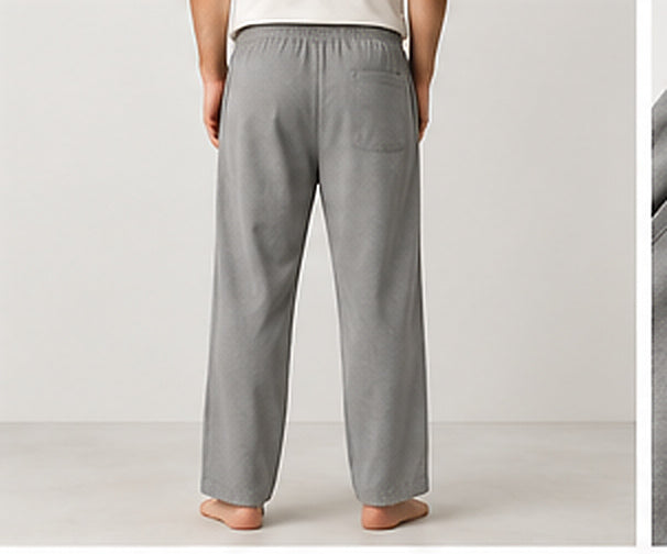 Relaxed Woven Cotton Blend Trousers - Grey