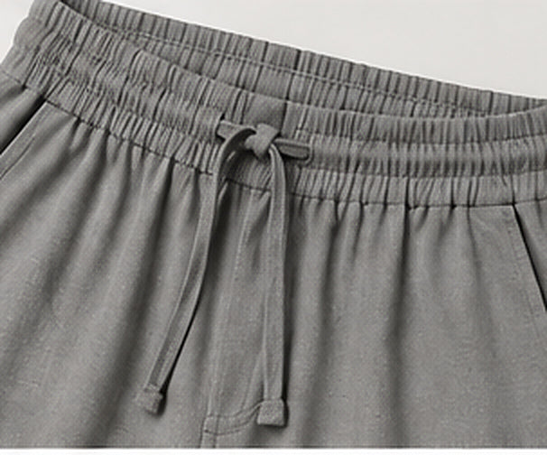 Relaxed Woven Cotton Blend Trousers - Grey