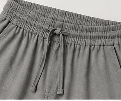 Relaxed Woven Cotton Blend Trousers - Grey
