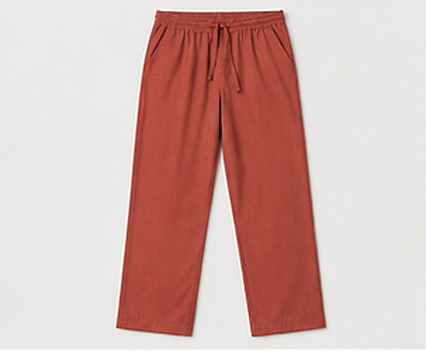 Relaxed Woven Cotton Blend Trousers - Rust