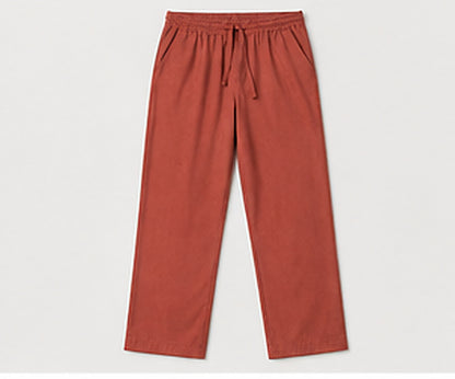 Relaxed Woven Cotton Blend Trousers - Rust