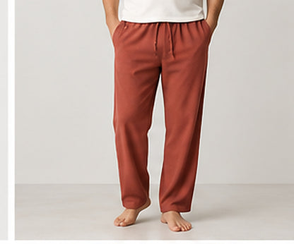 Relaxed Woven Cotton Blend Trousers - Rust