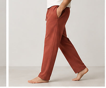 Relaxed Woven Cotton Blend Trousers - Rust
