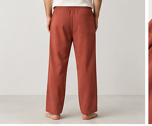 Relaxed Woven Cotton Blend Trousers - Rust