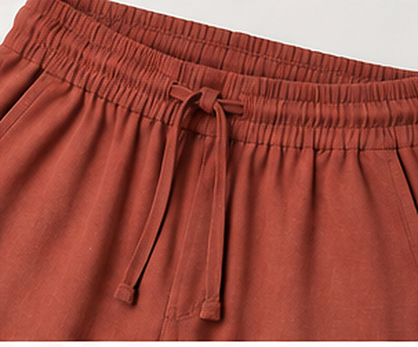 Relaxed Woven Cotton Blend Trousers - Rust