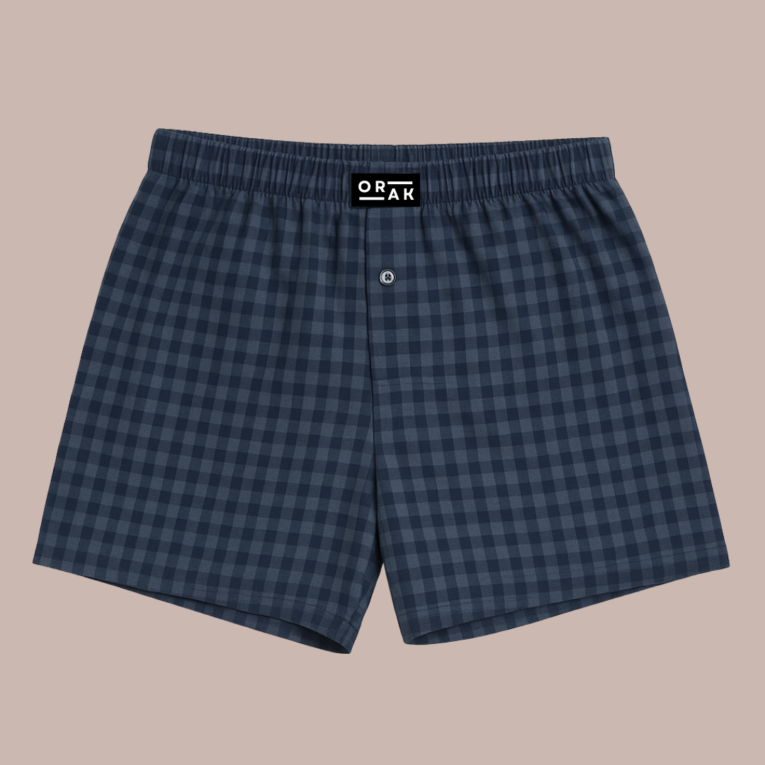 Men's Boxer Shorts – Navy Blue Checkered Cotton Underwear
