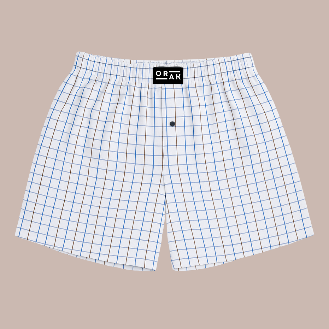Men's Boxer Shorts – White Checkered Cotton Underwear – ORAK